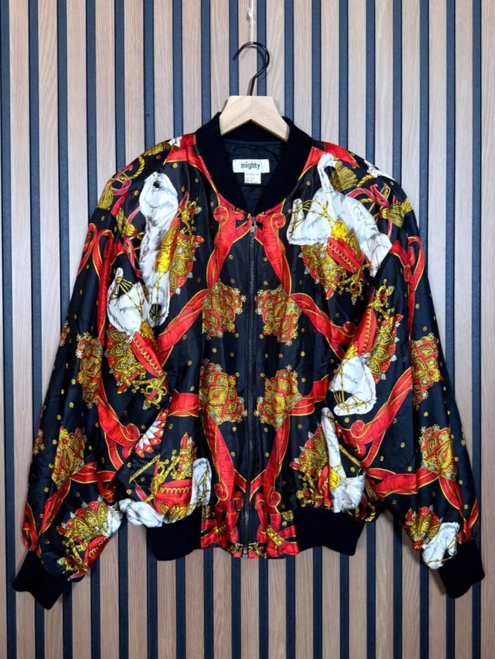Vintage Mighty Bomber Jacket OS Womens Black Boho Renaissance Full Zip